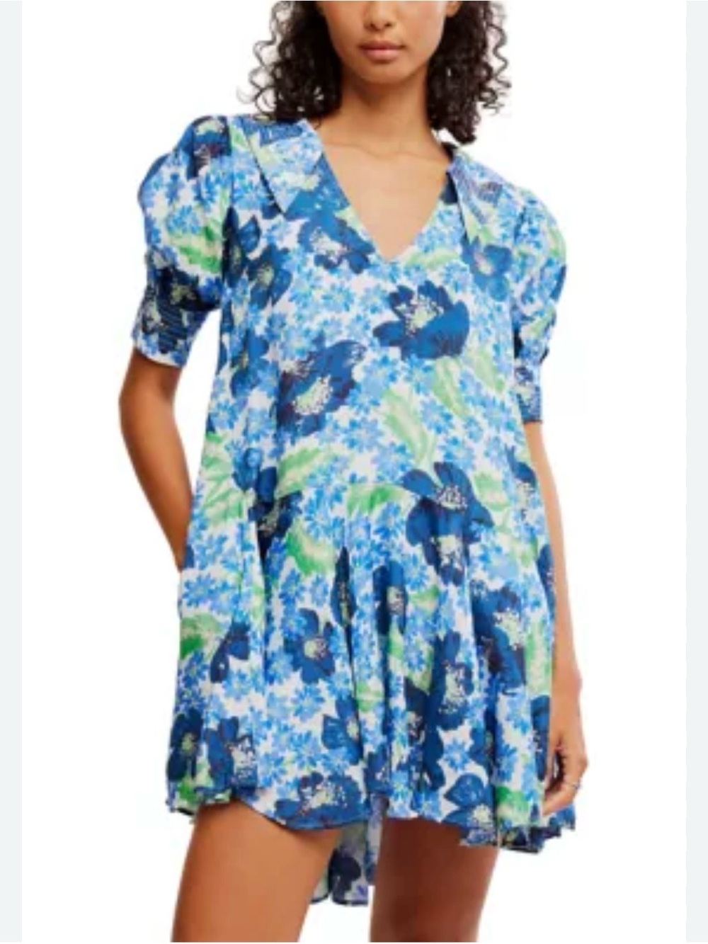 Free People Blue Green Floral Mini Dress